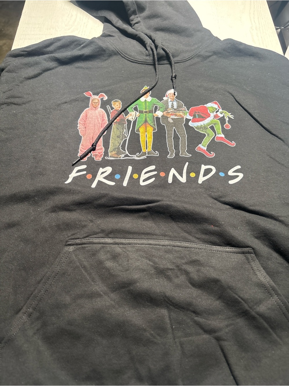 Gildan Black Holiday Character Graphic Hoodie with Colorful FRIENDS Dots